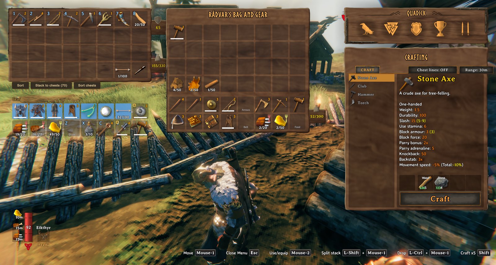 Its bag and gear beside yours when you open your inventory