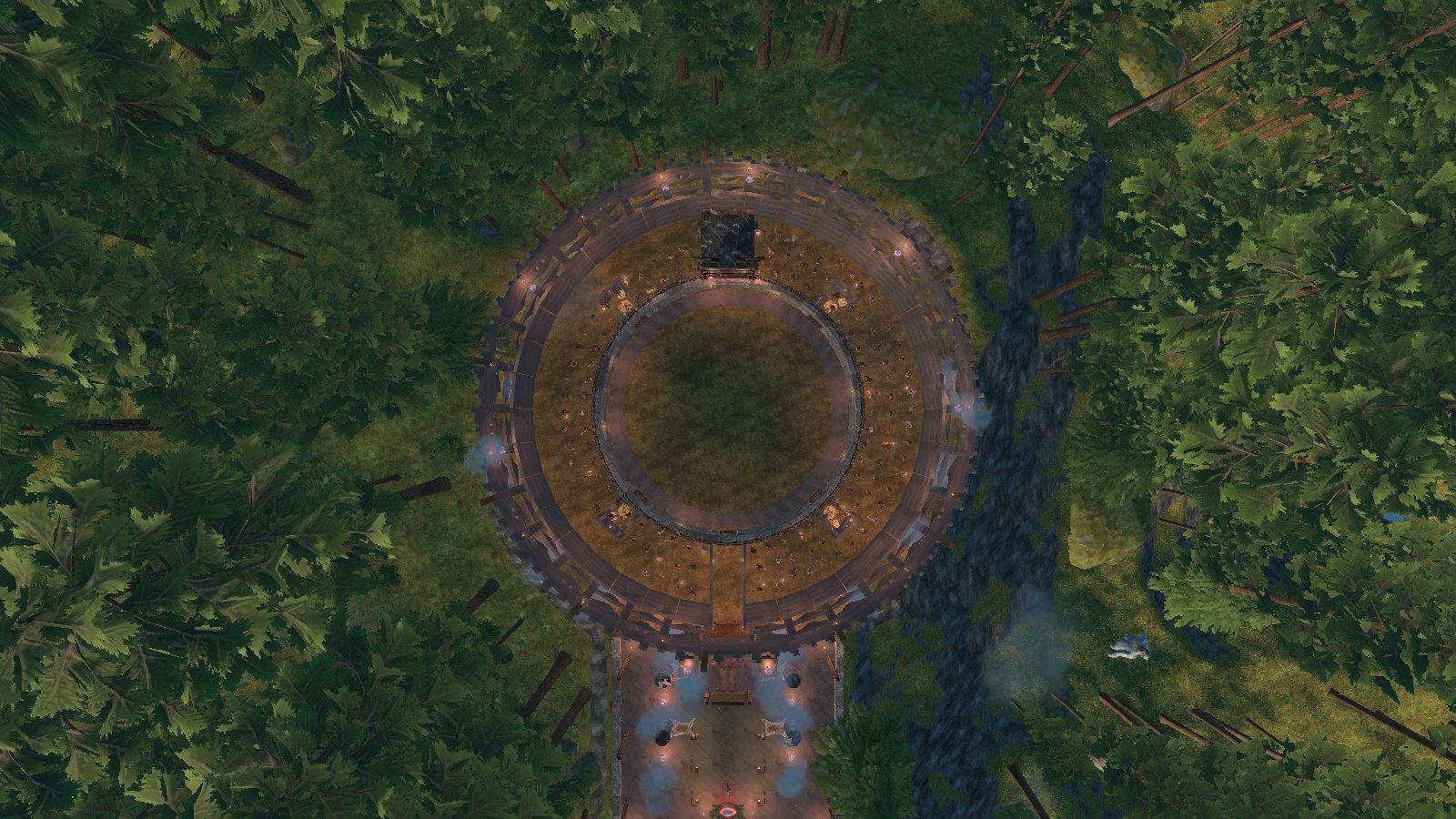 From above: the colosseum, its forecourt and gateway