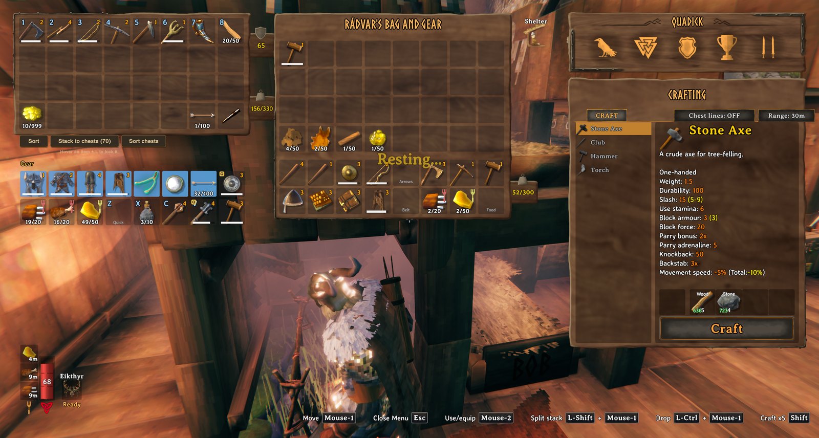 The Gear panel beside your inventory: armour, cape, belt, trinket, ammo and shield slots