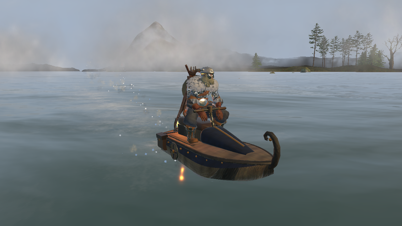 The jet ski stopped on a misty morning