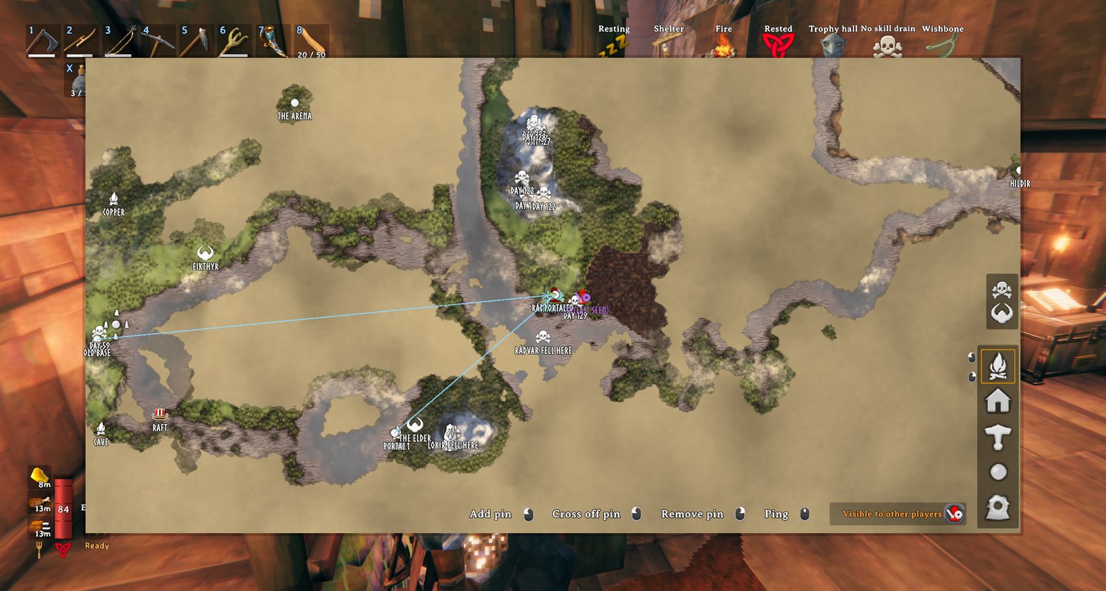 One map for everyone: what each player has explored, and their pins