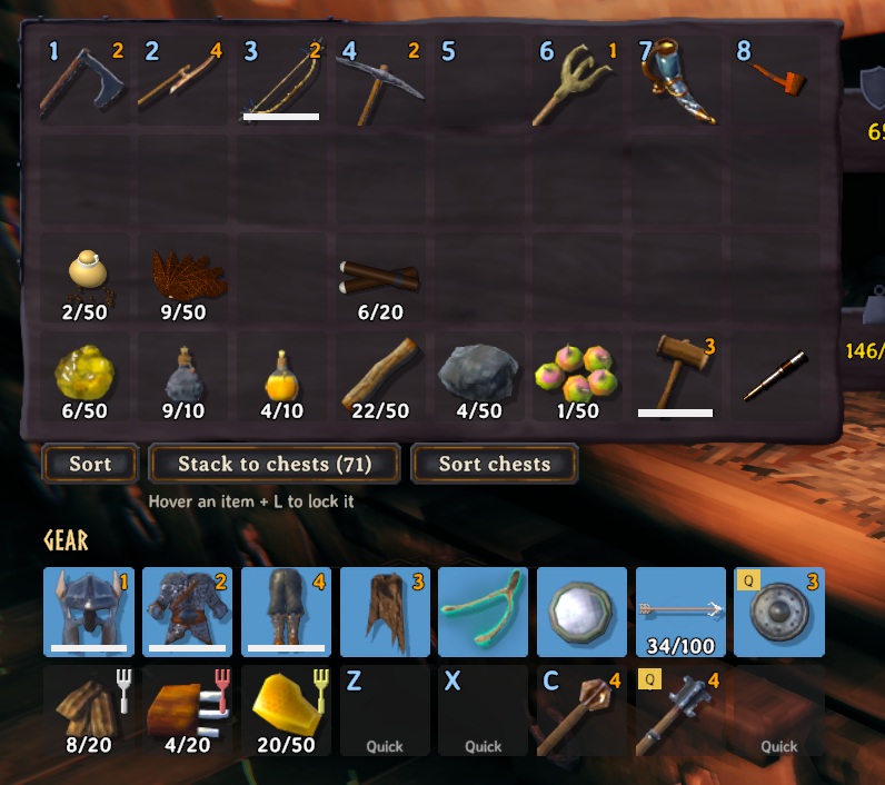 The buttons under your inventory