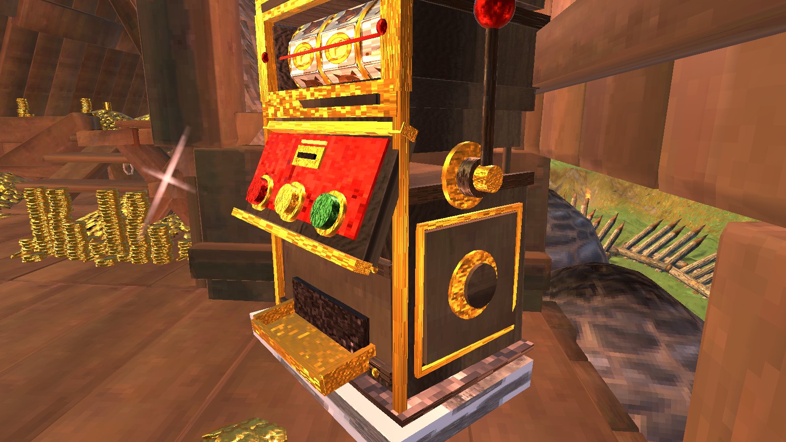 The machine at home, with the winnings piled up beside it