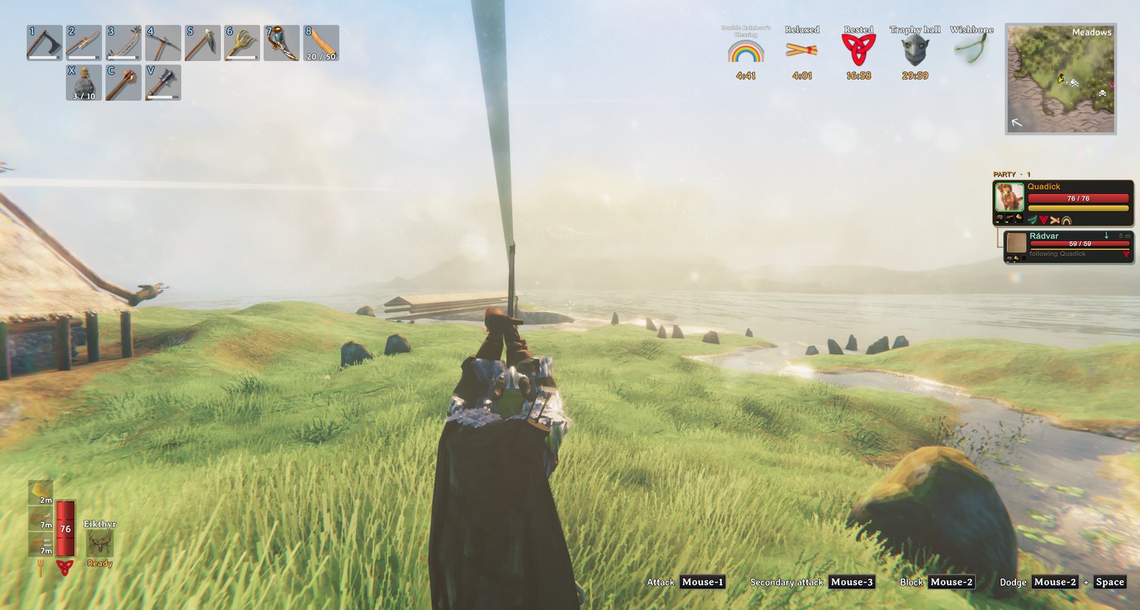 Riding down the line, hanging from your axe