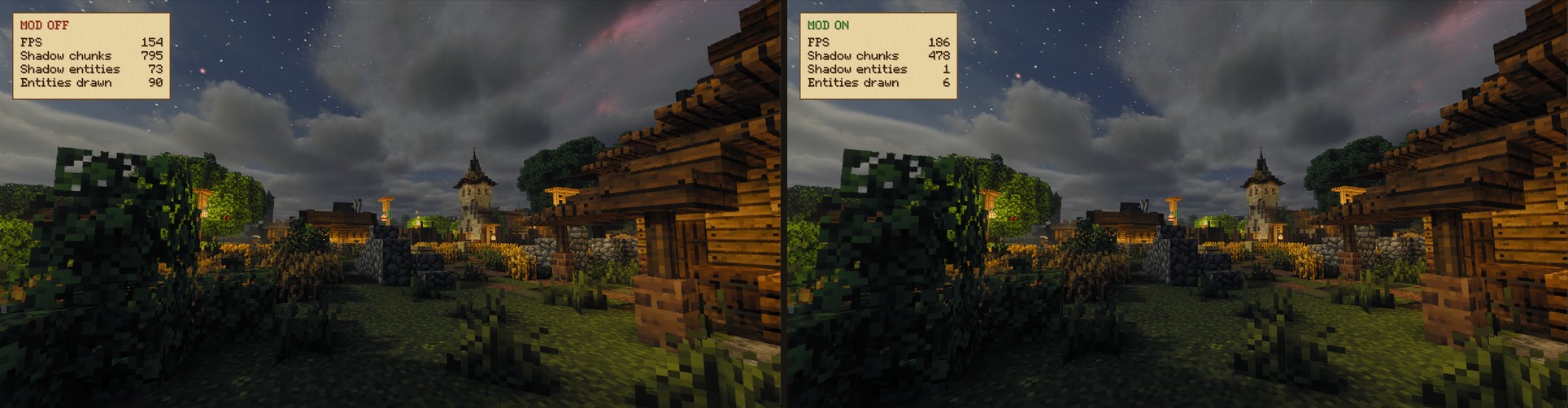 Village at night, off and on