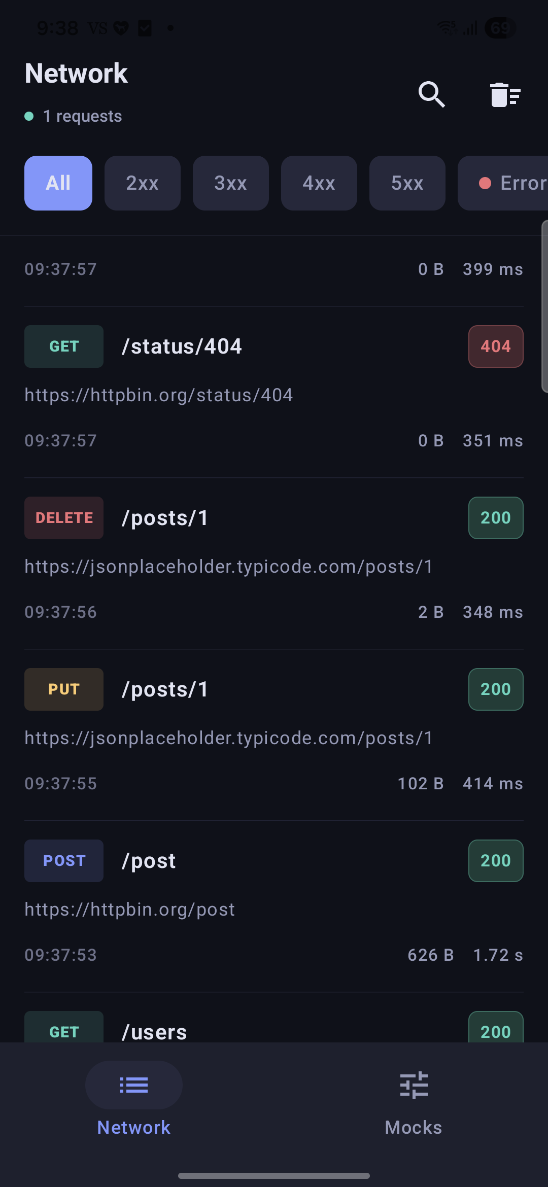 Android Network Inspector - Request List