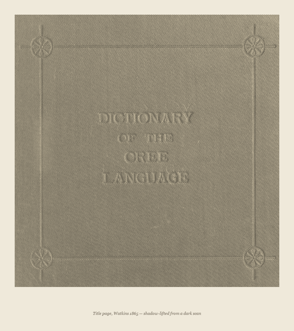 Watkins 1865 Cree dictionary title page