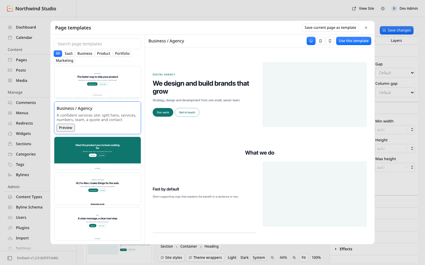 Page templates