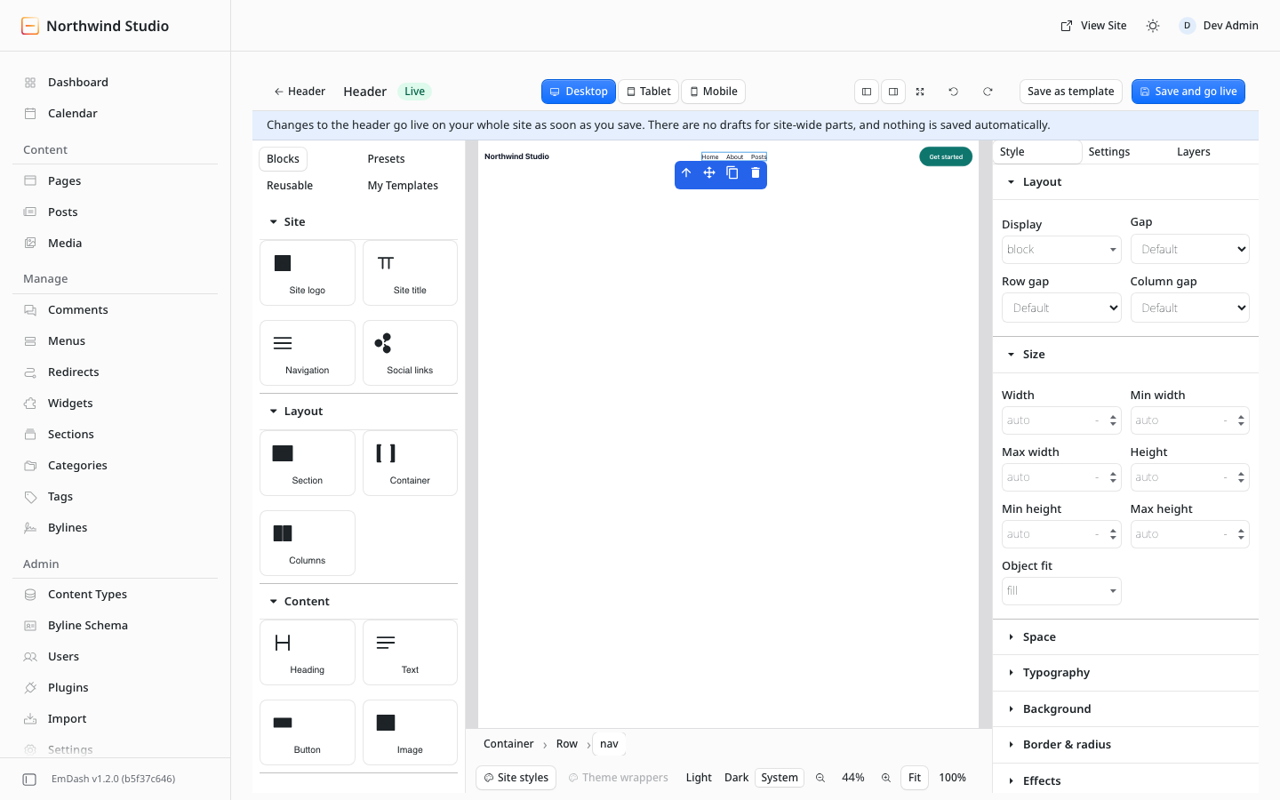 Header builder