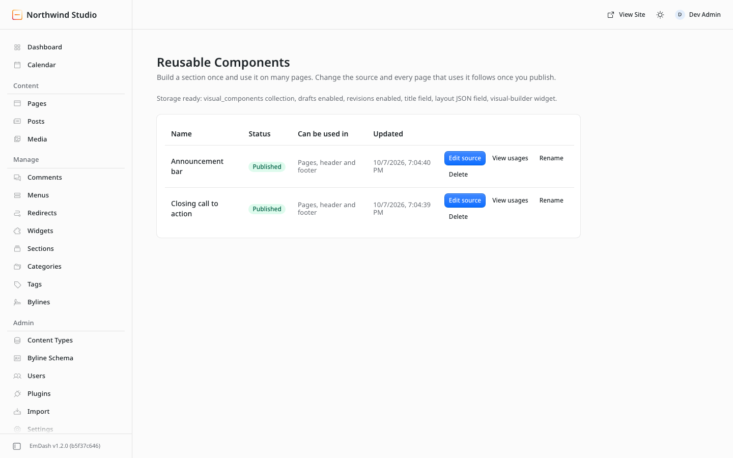 Reusable components