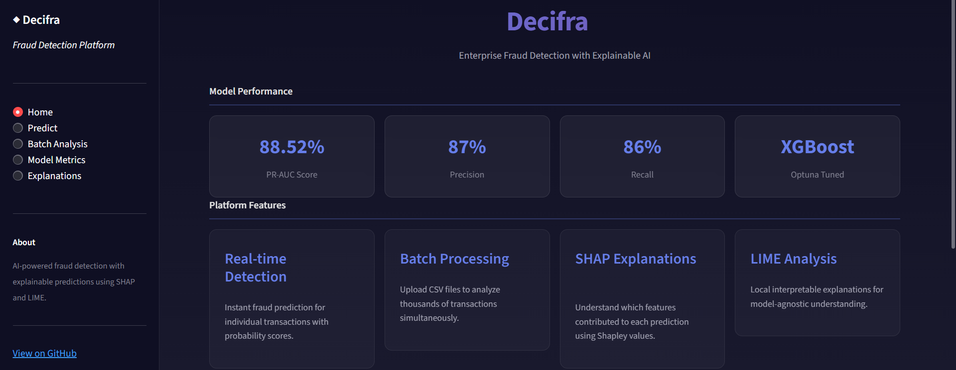 Decifra Dashboard Interface