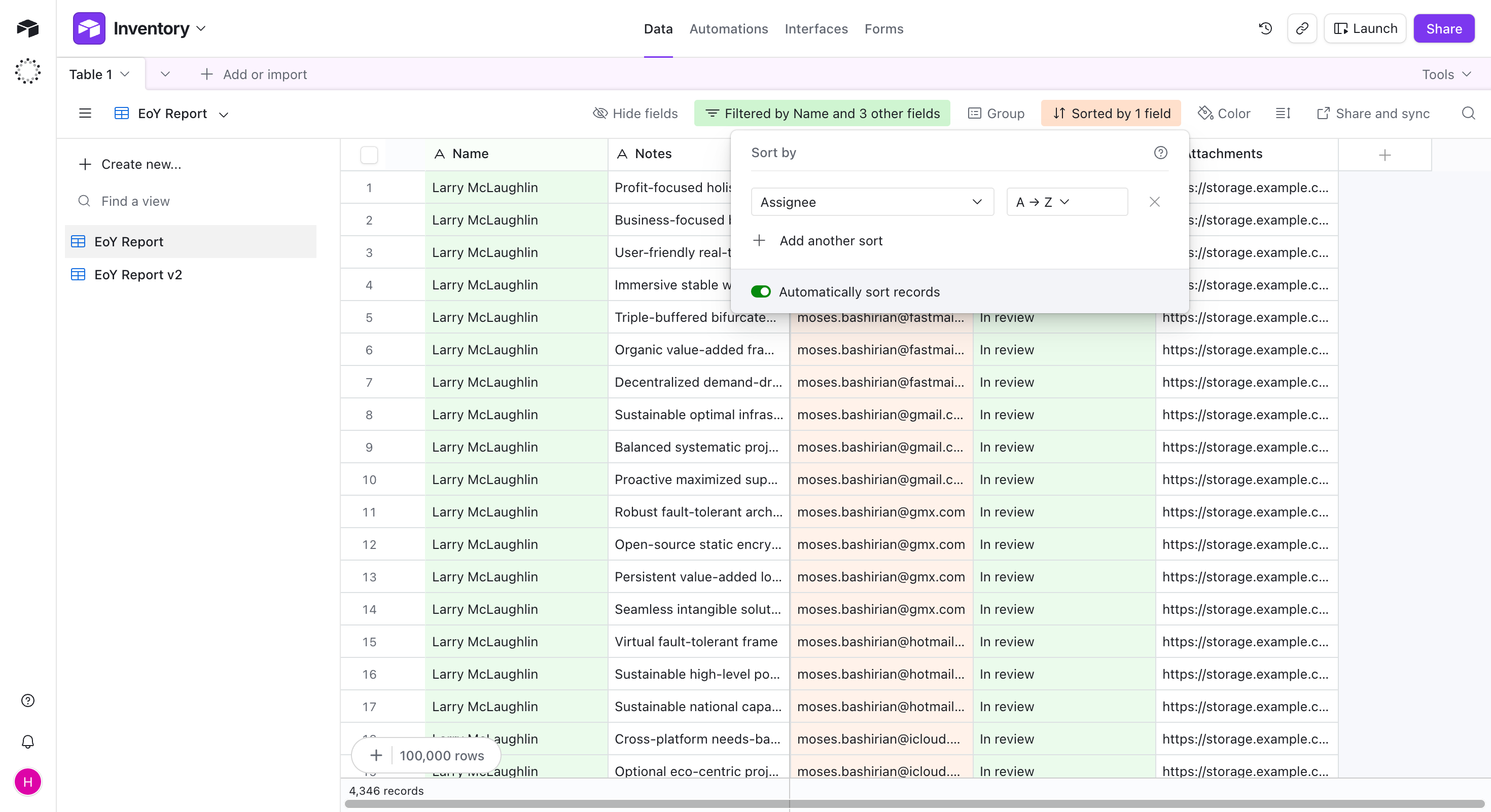 Airtable Engine saved view sorting