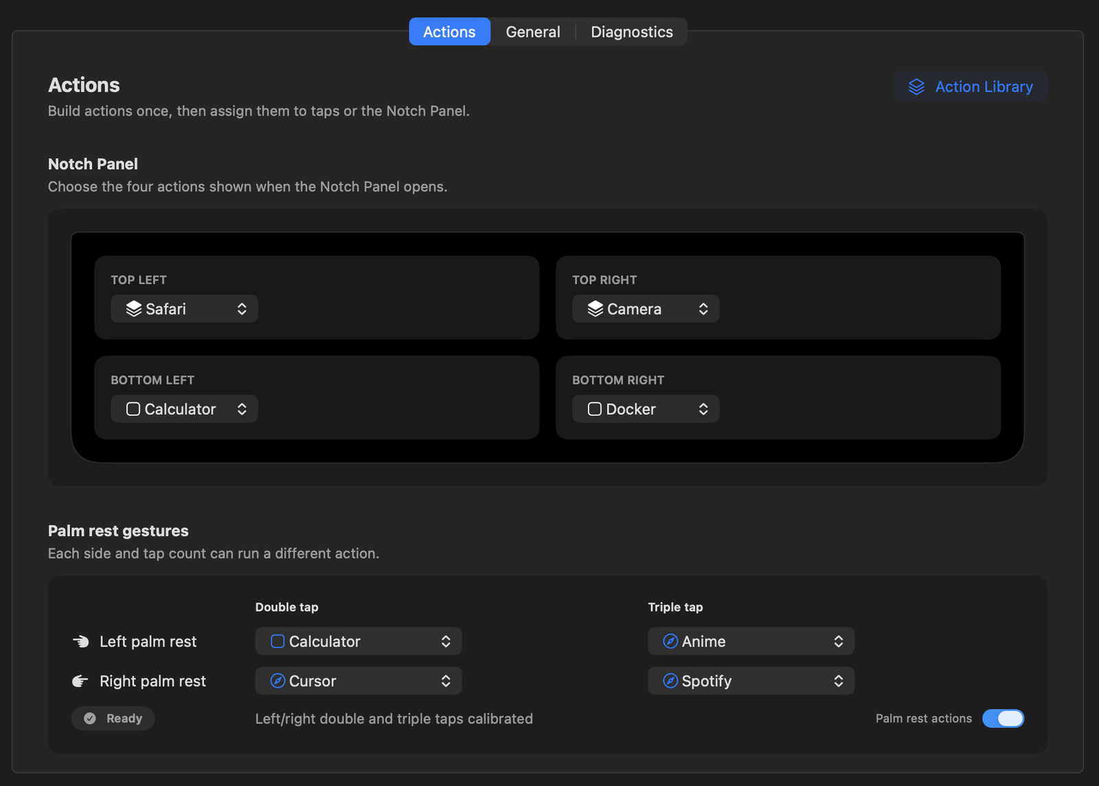 Mactivate tap and gesture mapping interface