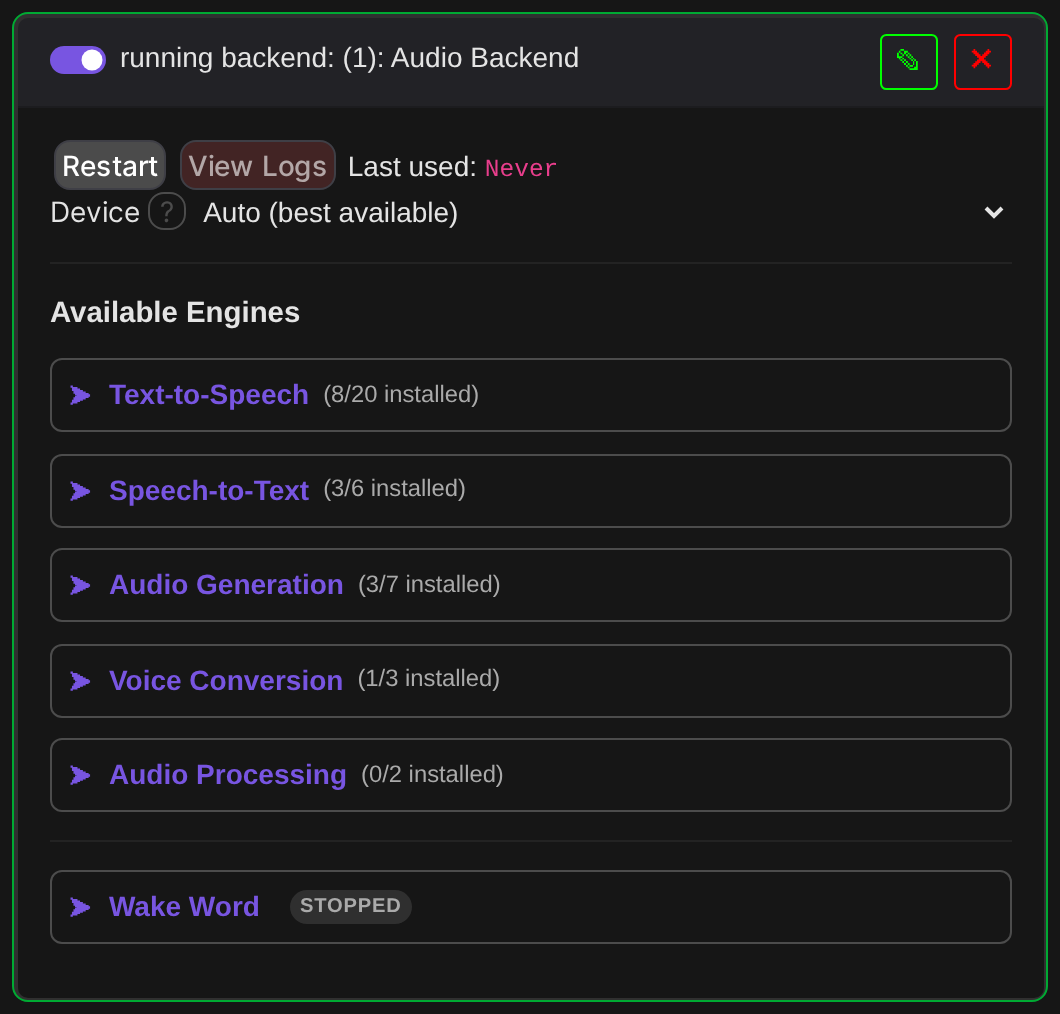 The Audio Backend card