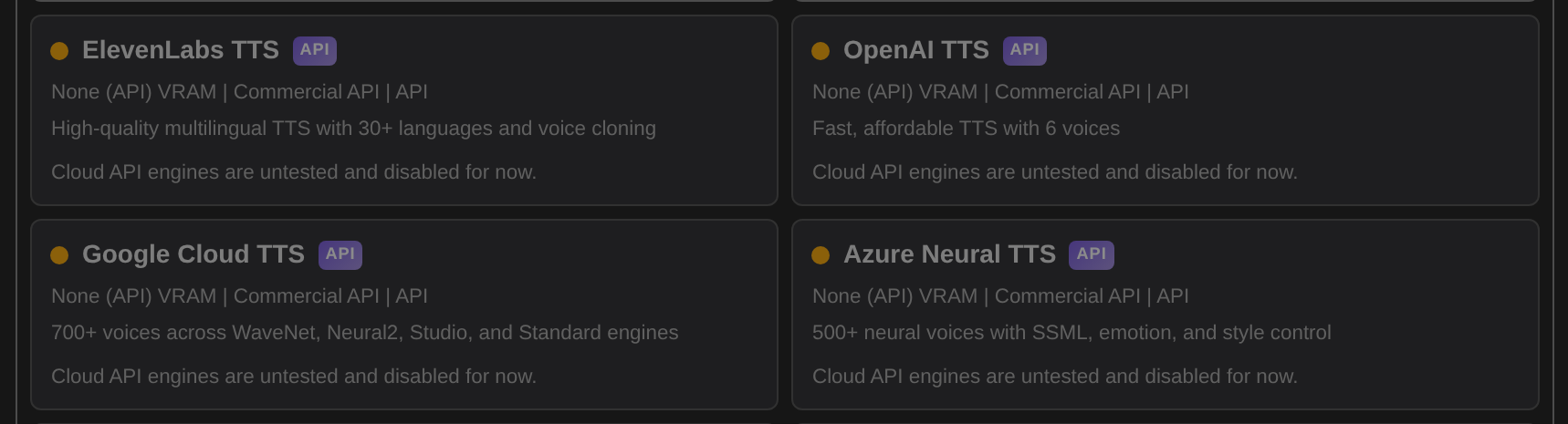 Cloud API engines are disabled