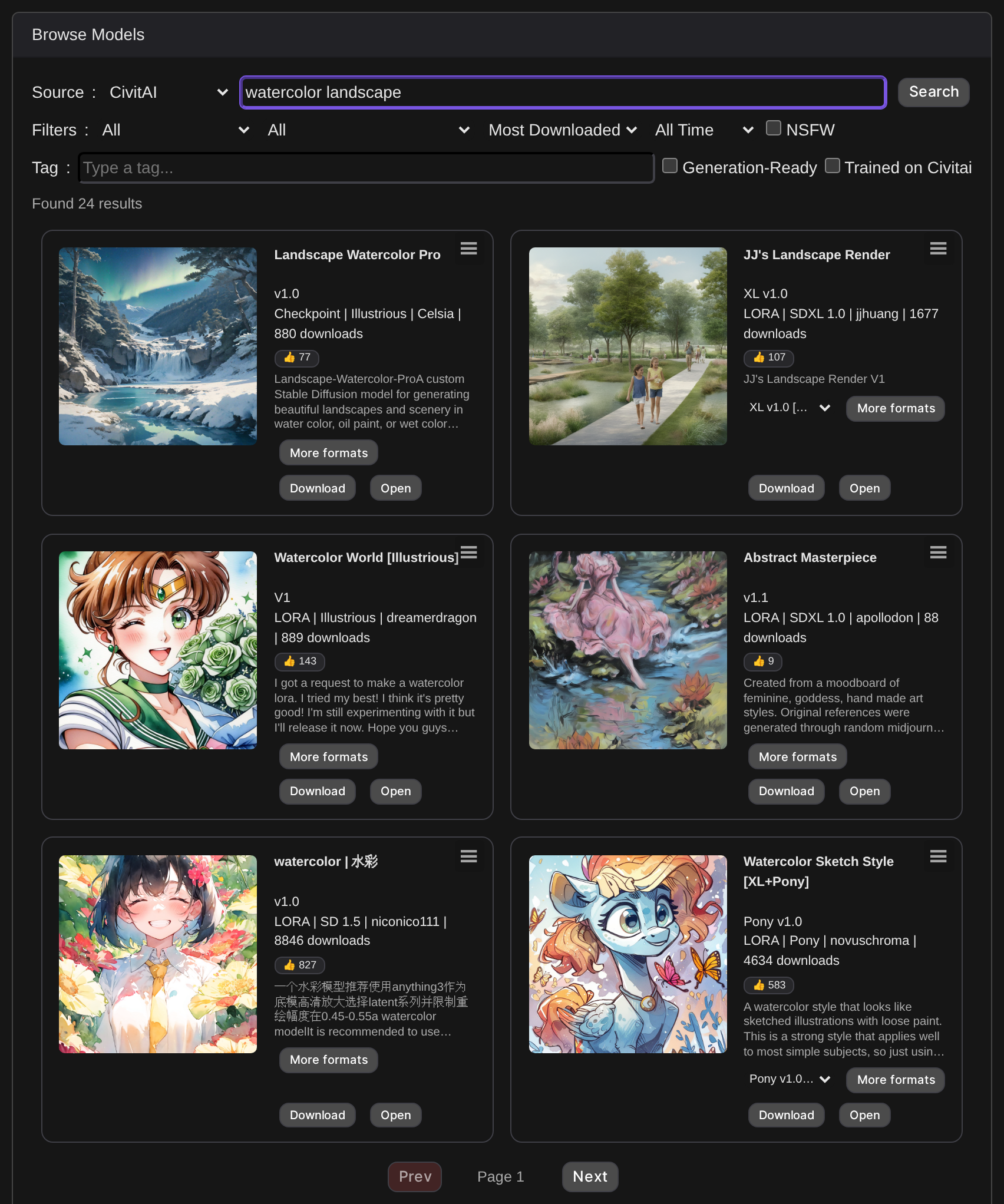 CivitAI browse results