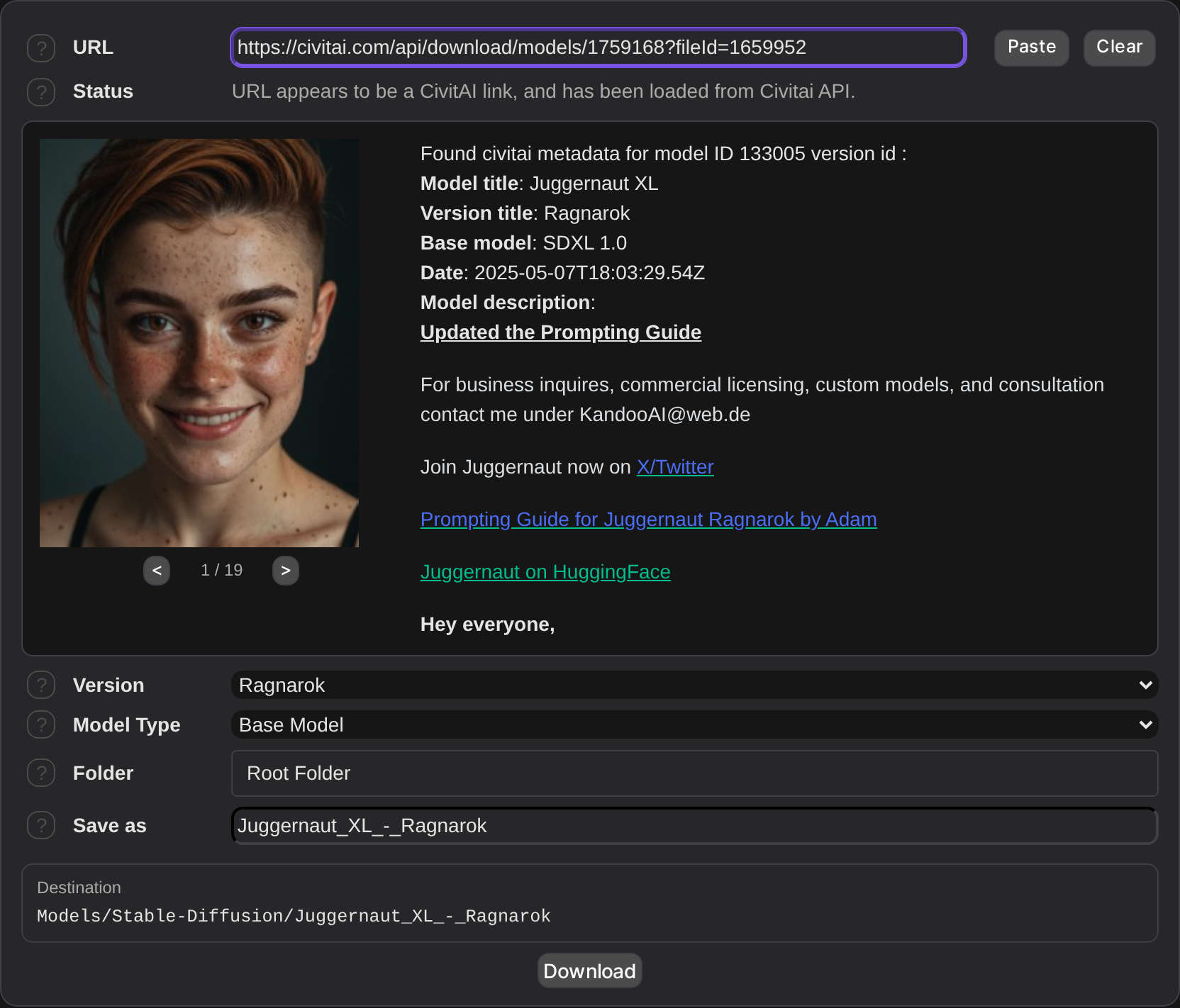 Manual downloader with CivitAI metadata loaded
