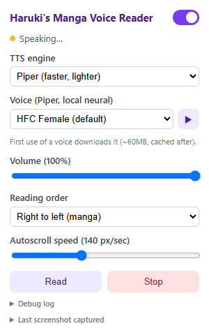 Extension popup settings