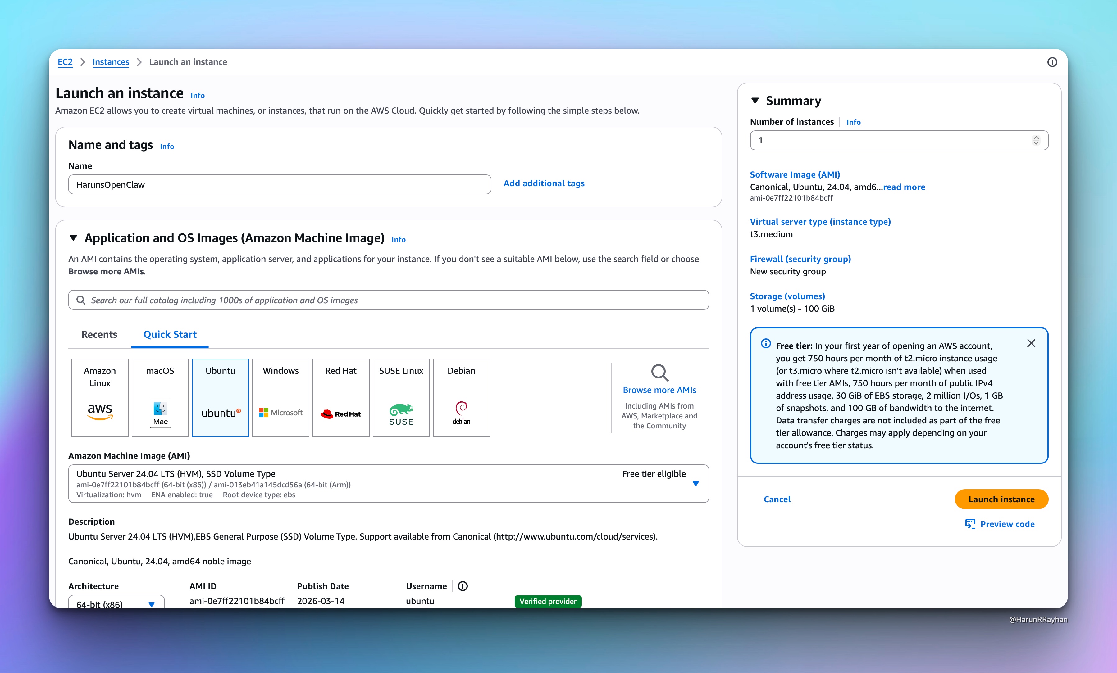 EC2 launch configuration page