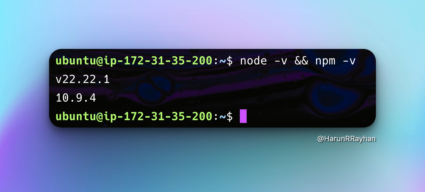 Node.js version check in terminal