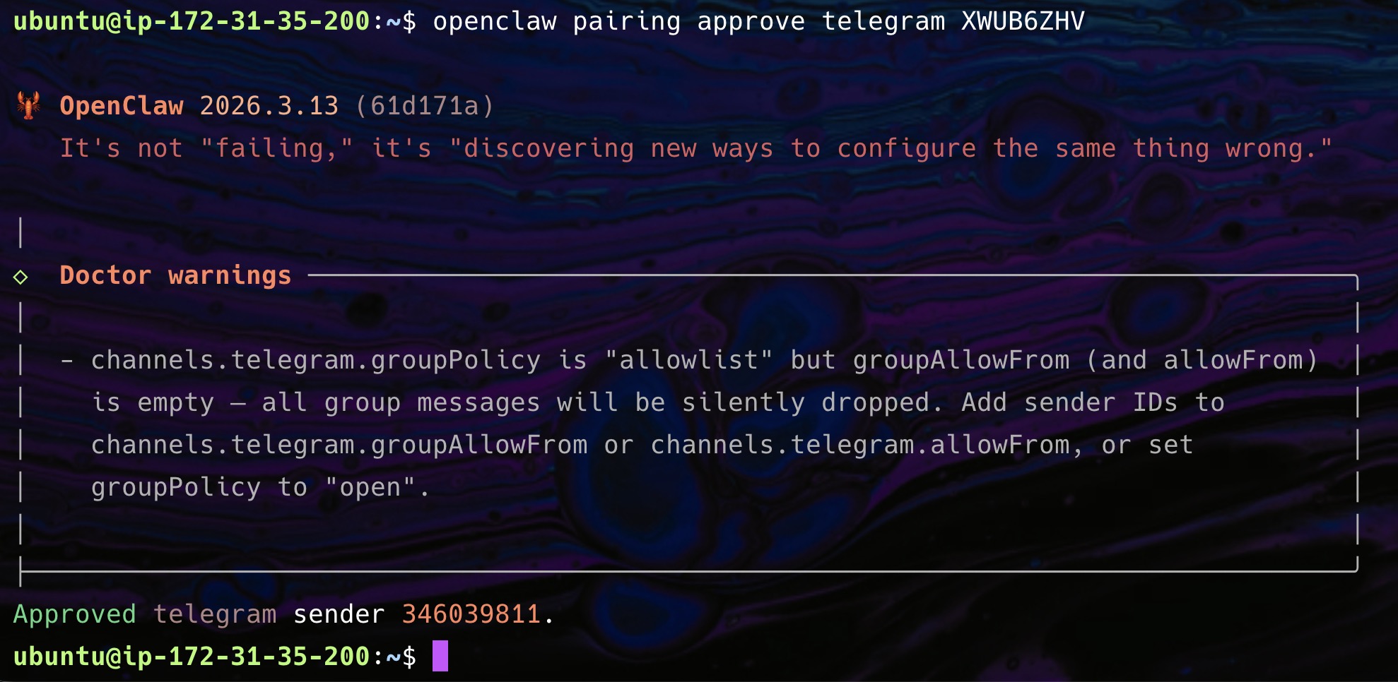 Pairing approved confirmation in terminal