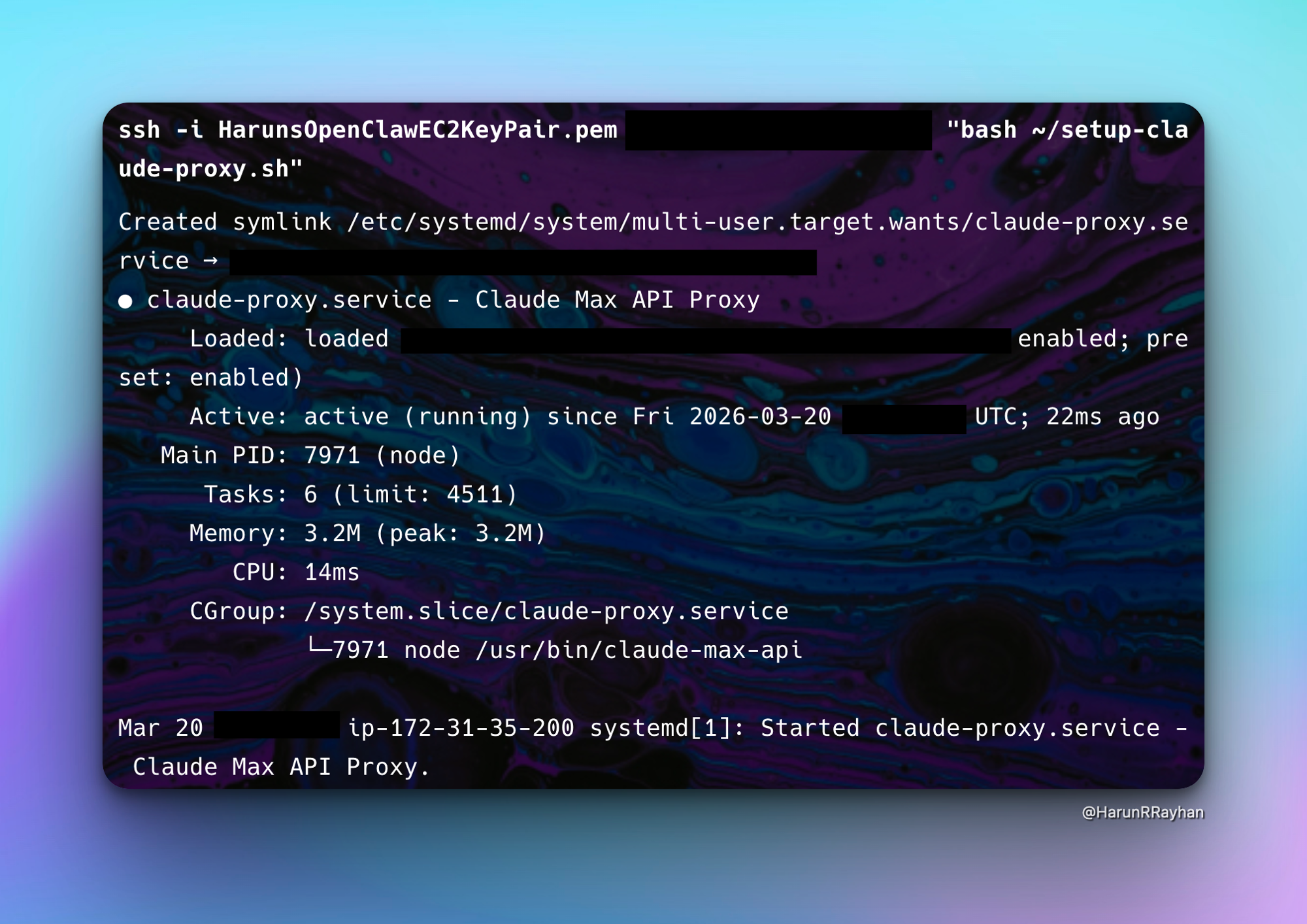 systemd showing claude-proxy service active and running