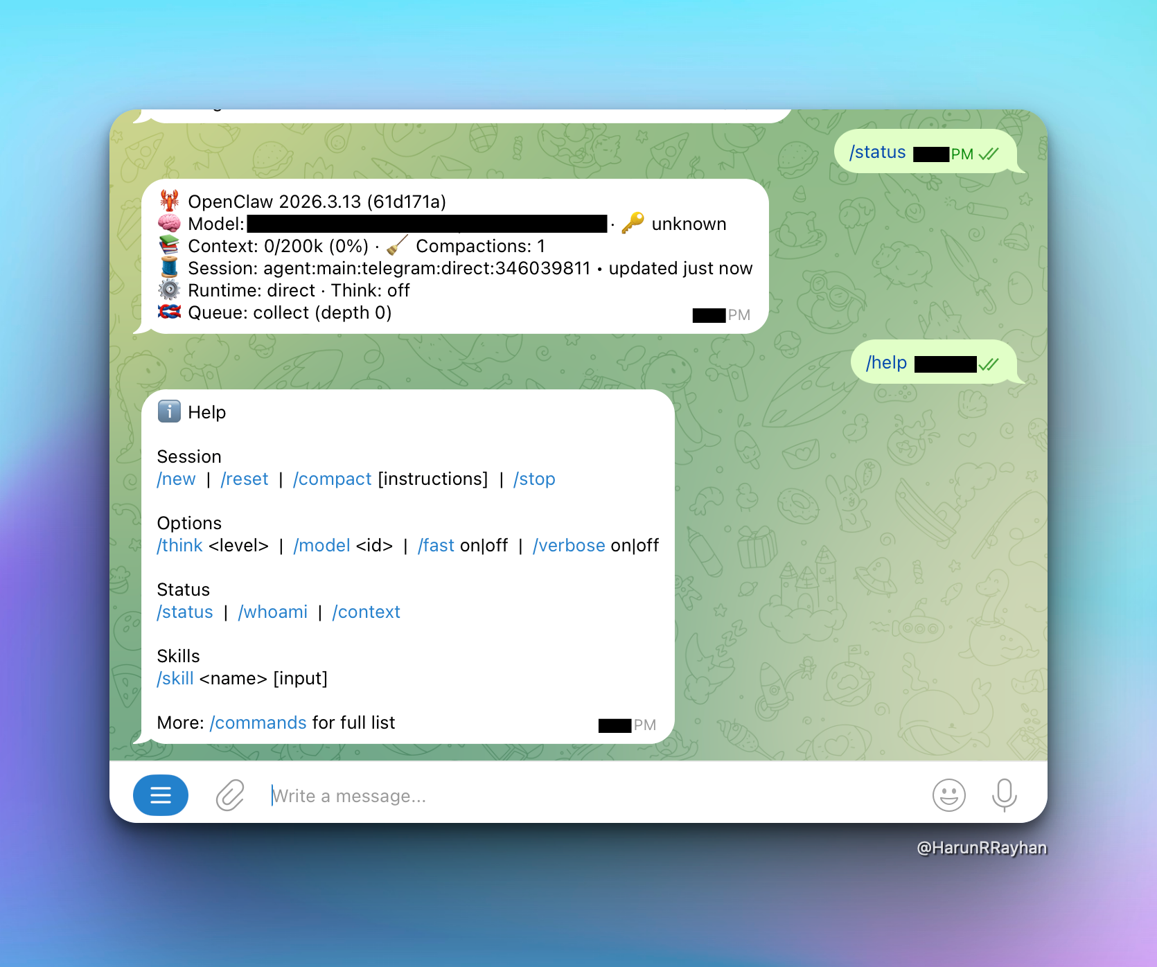 Telegram bot responding to /help command