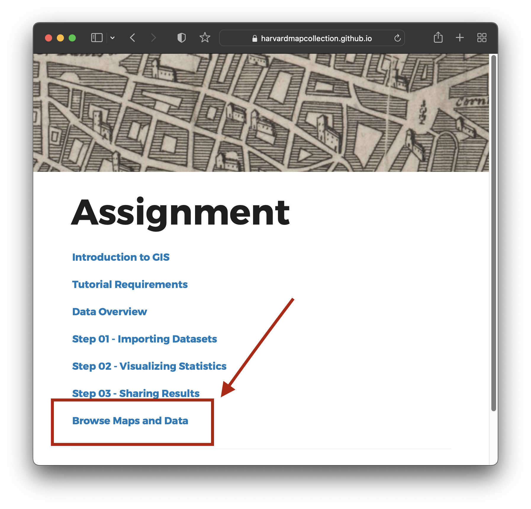 Screenshot of where to look for finished maps on assignment website