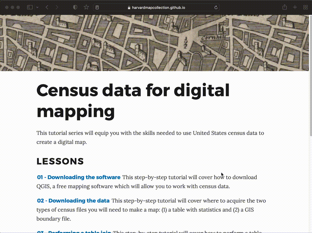 GIF of the Harvard Map Collection census tutorial series which has 6 lessons