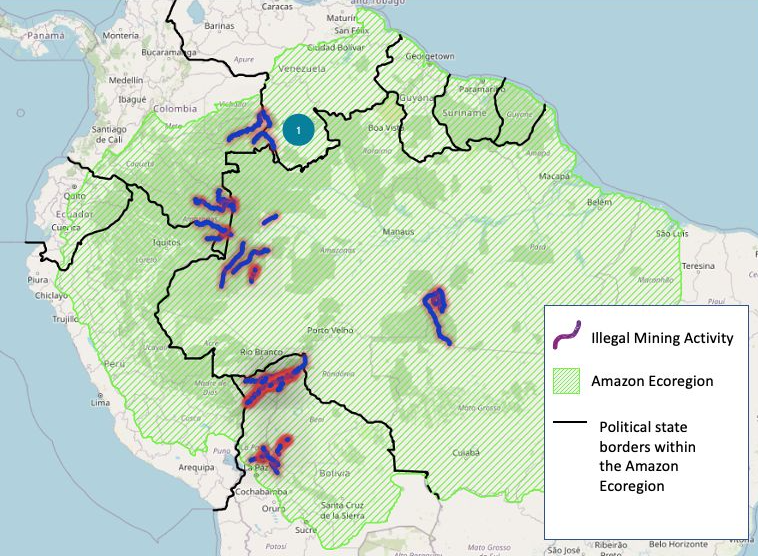Map of South America showing illegal mining activity