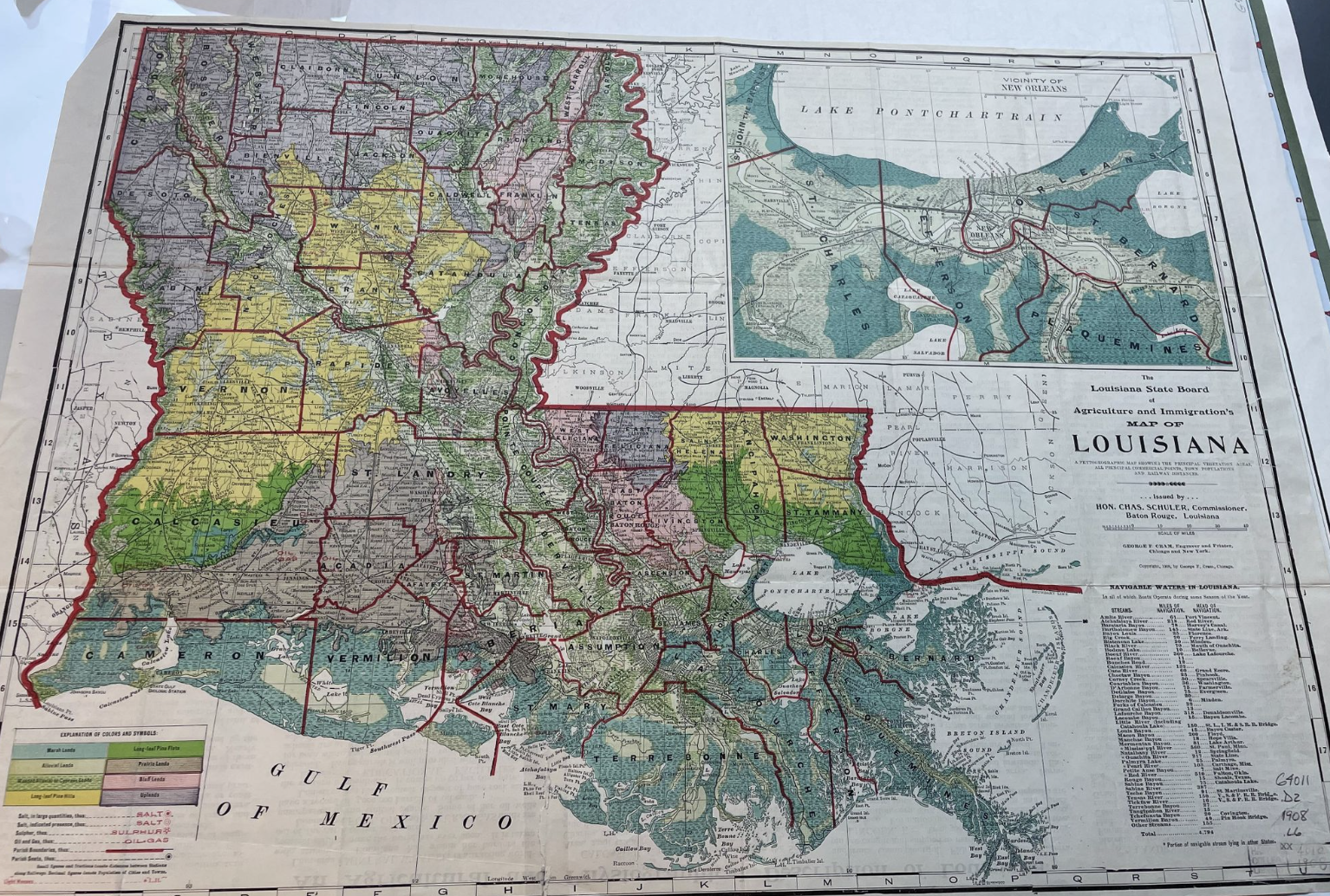 Photograph of a 1909 map of land use in New Orleans