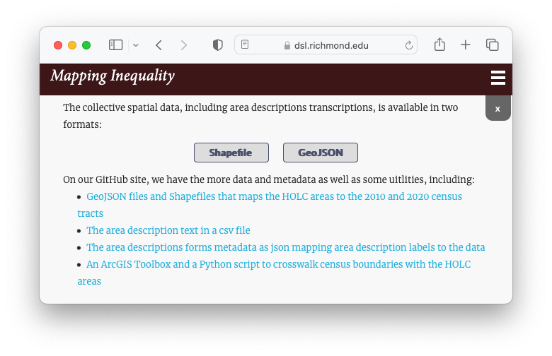 About page of Mapping Inequality pointing to Github