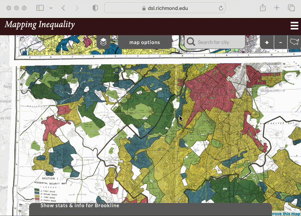 Screen recording exploring redlining maps on Mapping Inequality website