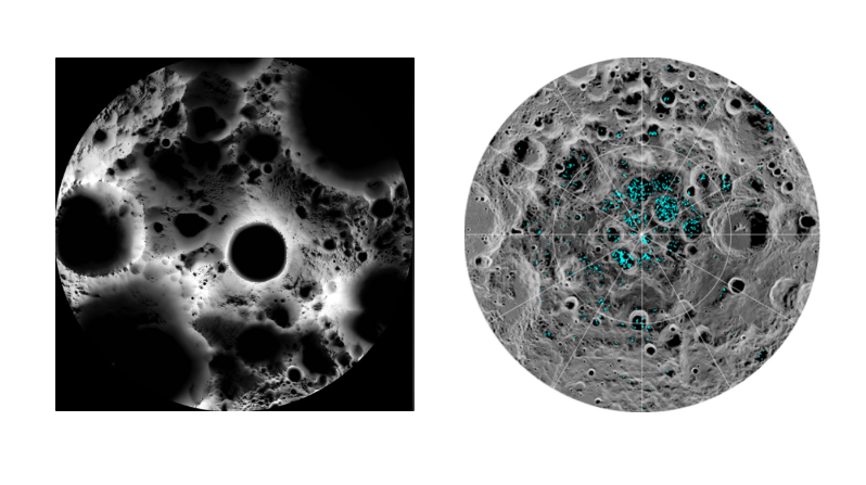 Two side by side images of GIS data on the moon