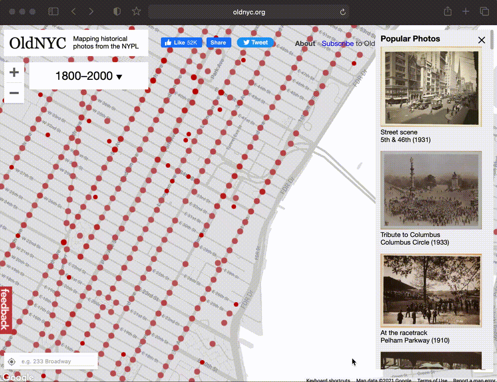 Screen recording of New York Public Library app OldNYC