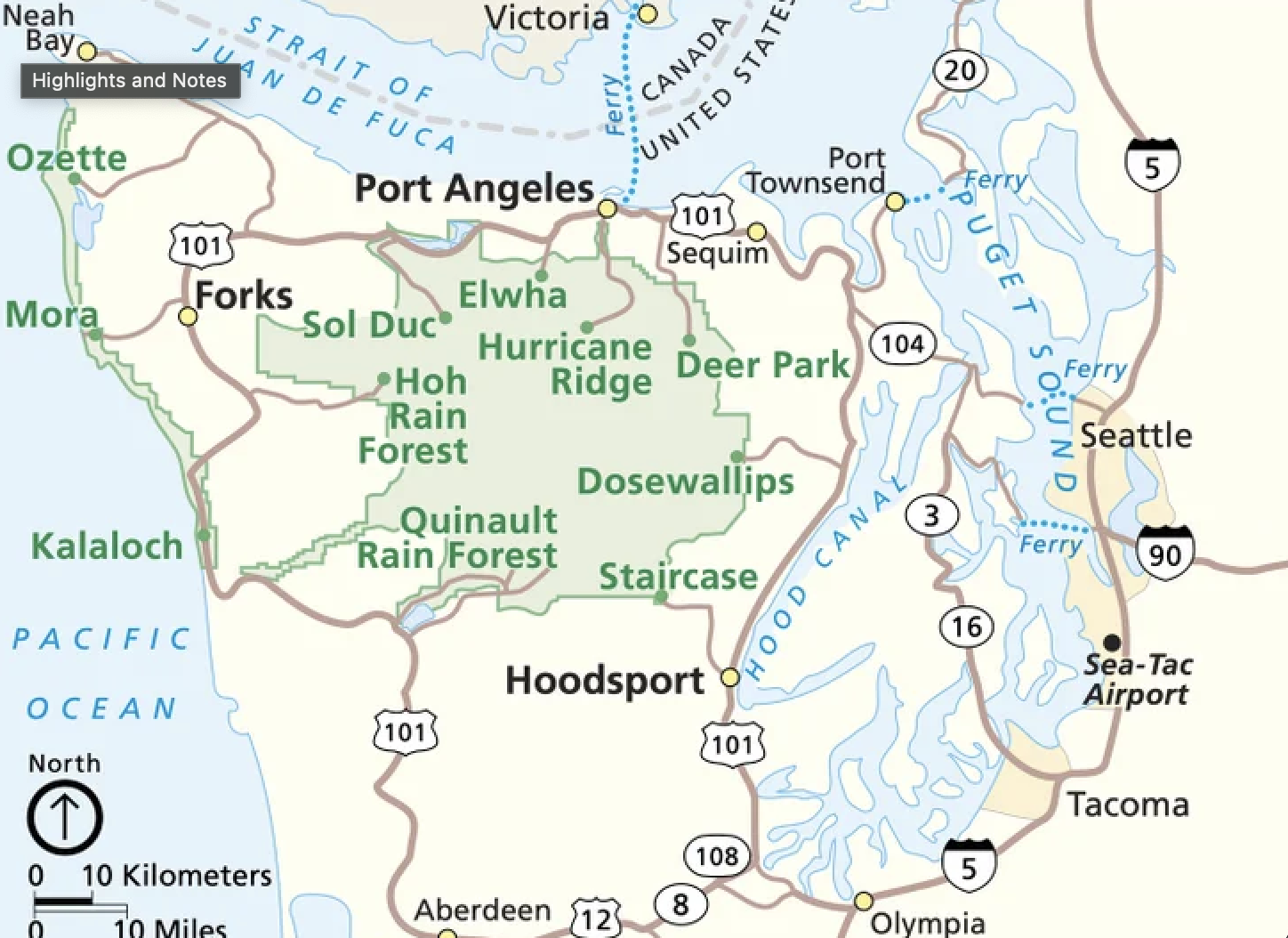 Screenshot of a map of Olympia national park