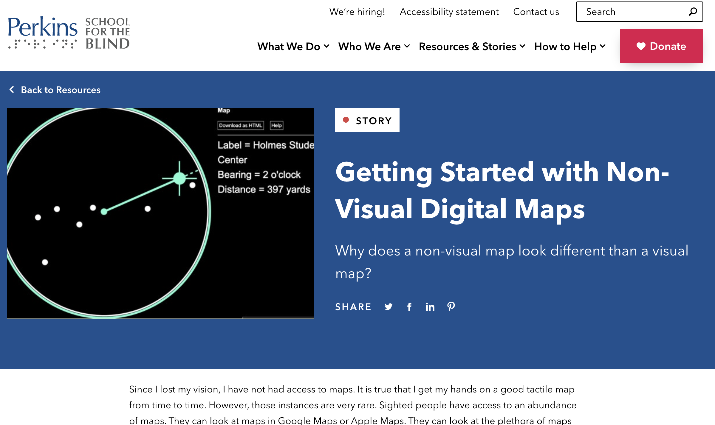 Screenshot of the front page of the Perkins SAS accelerator non visual digital maps page