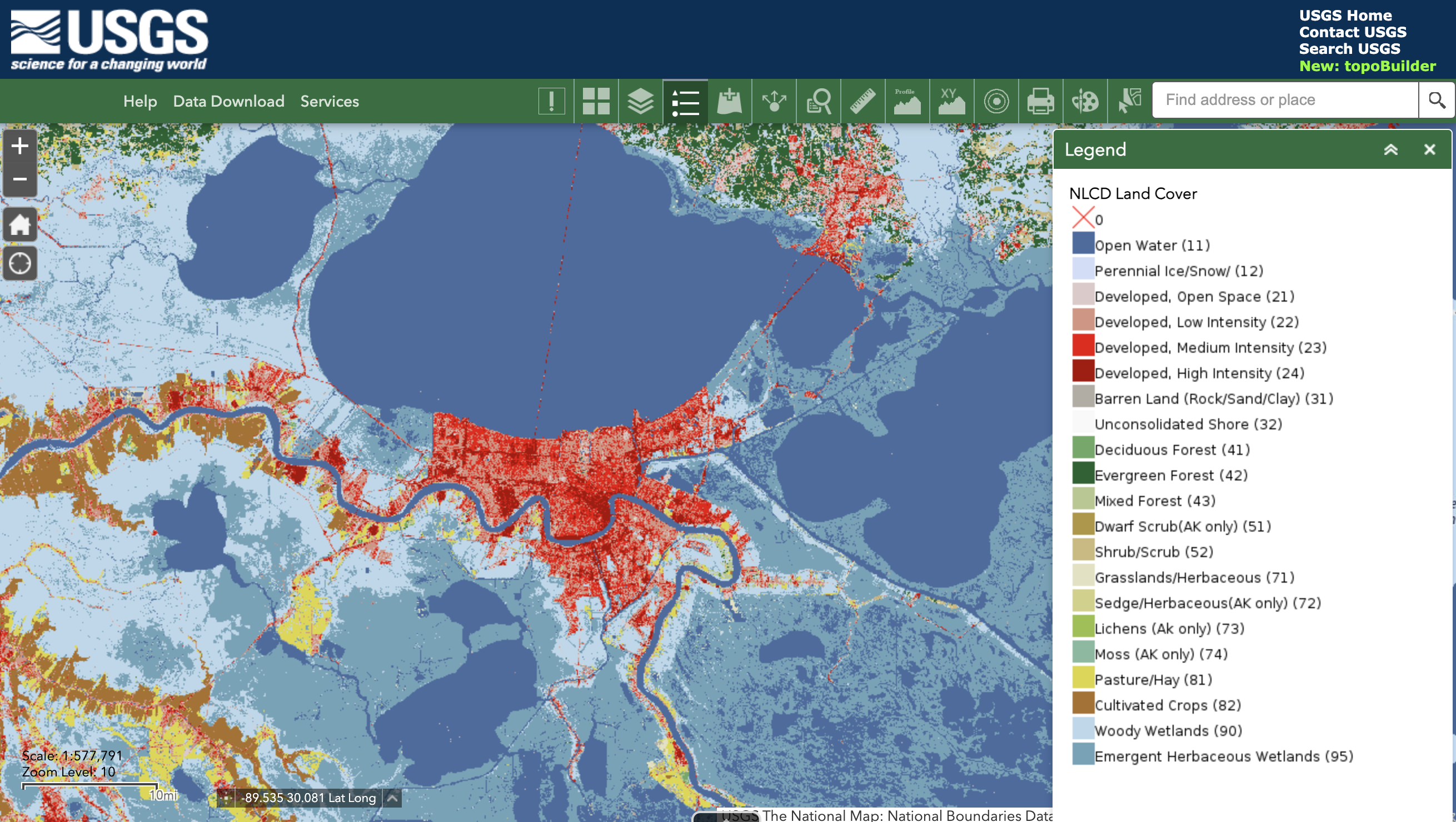 USGS tool to extract modern day land cover data