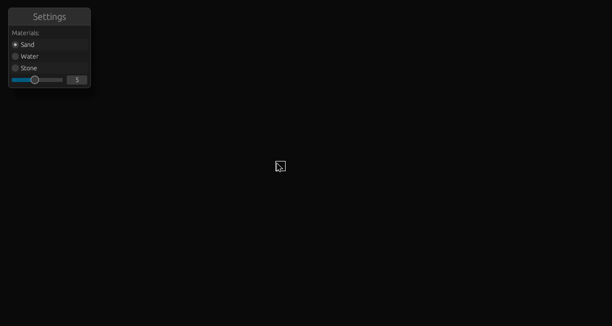 Screenshot of Macro-Sand, a falling sand simulation