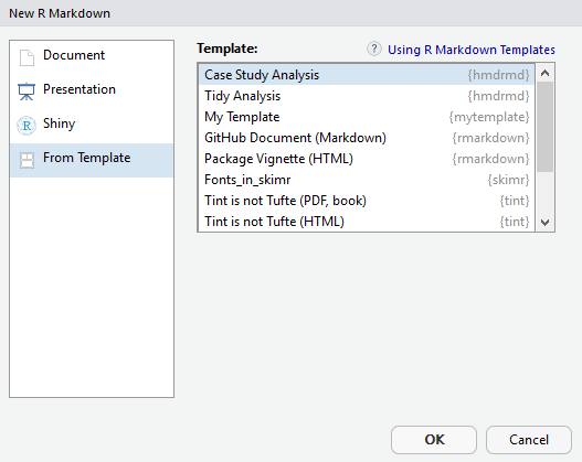 New R Markdown > From Template