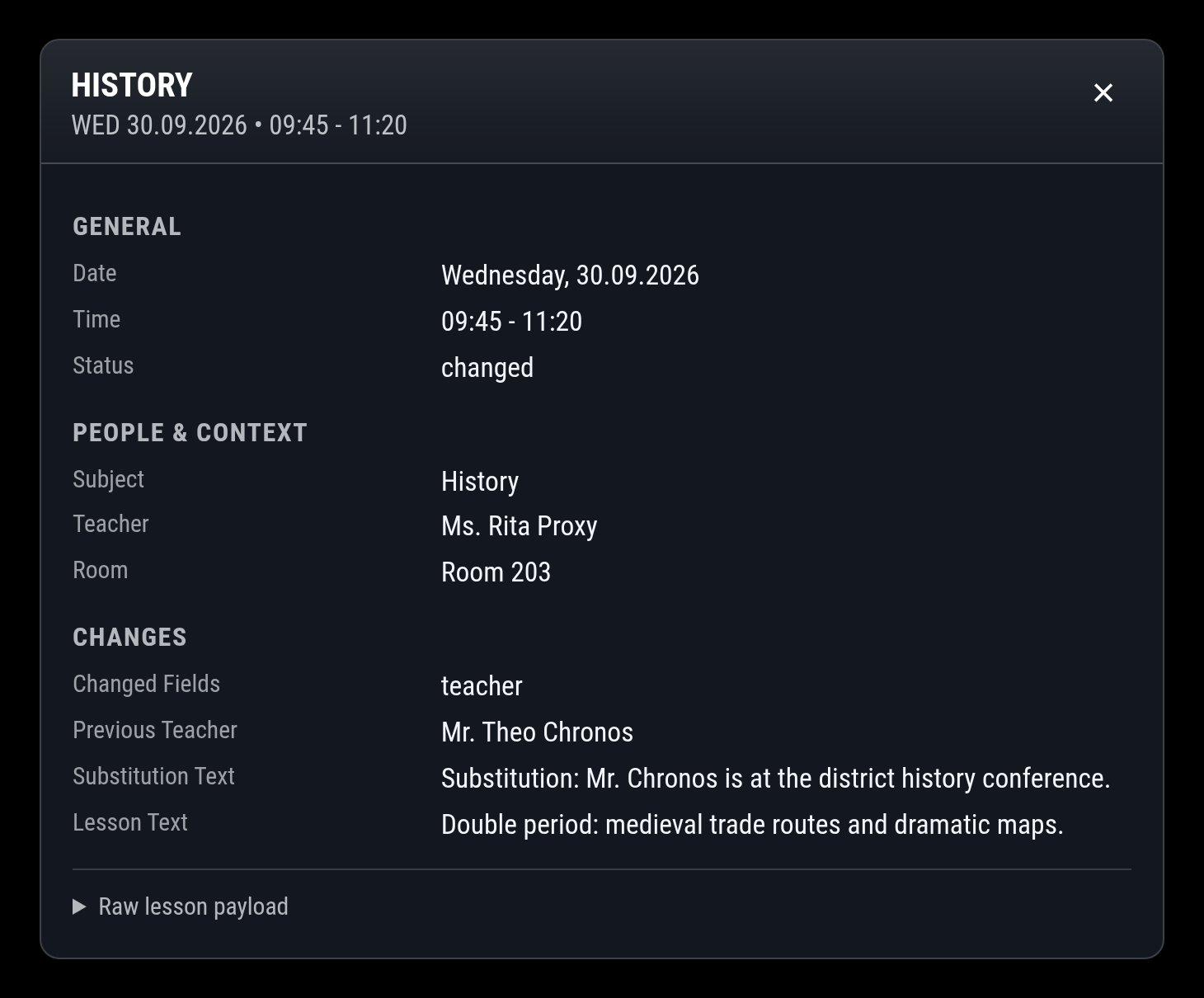 Lesson detail popover