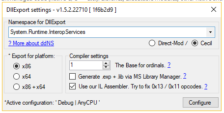 Configuration dialog of DllExport