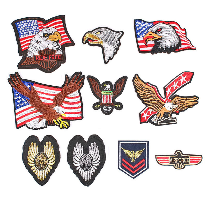 American Eagle Head Silver Embroidered Cloth Sticker Apparel Accessories Badge Iron on patches Sticker