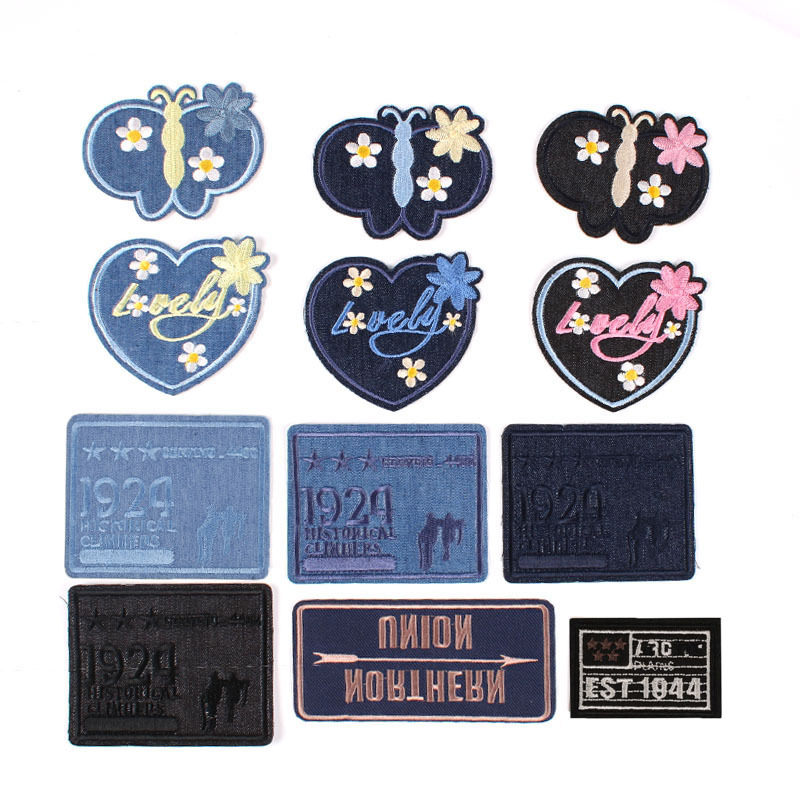 Denim butterfly love square embroidery cloth sticker, clothing accessories badge Iron on patches sticker