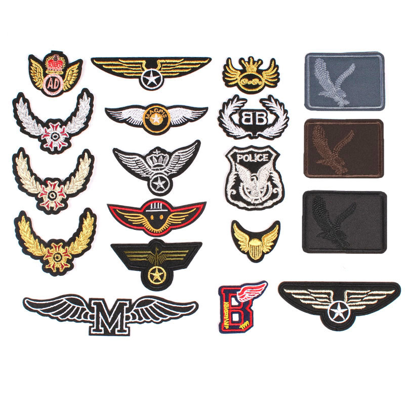 Wings Gold Badge Silver Square Embroidery Cloth Sticker Clothing Accessories Badge Iron on patches Sticker