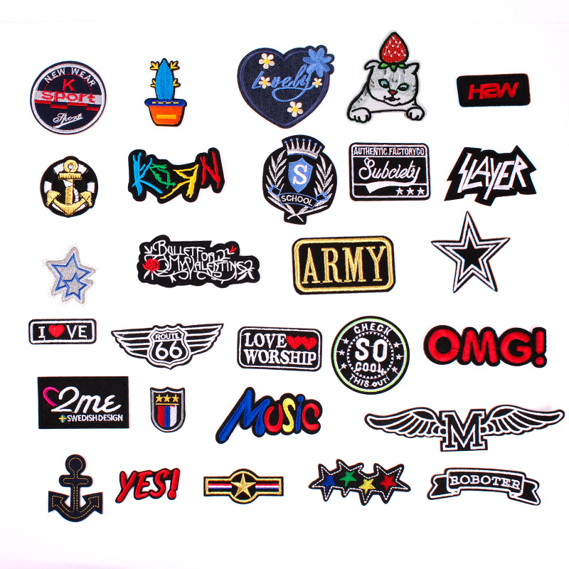 Letter cactus cat denim self-adhesive embroidery cloth sticker clothing accessories badge Iron on patches sticker