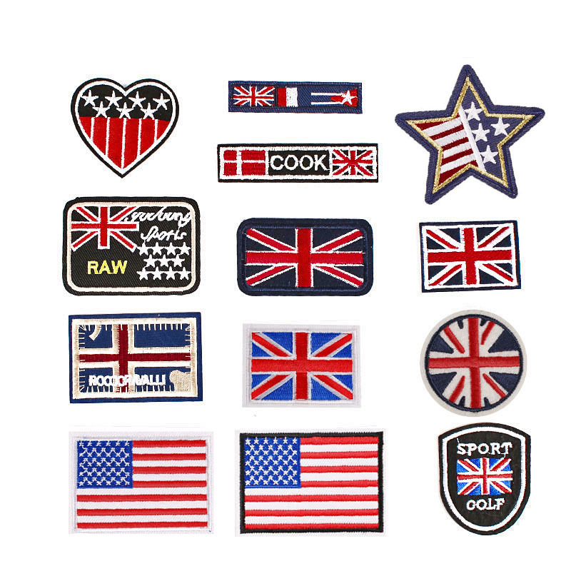 American Flag British Flag Embroidered Cloth Sticker Apparel Accessories Badge Iron on patches Sticker