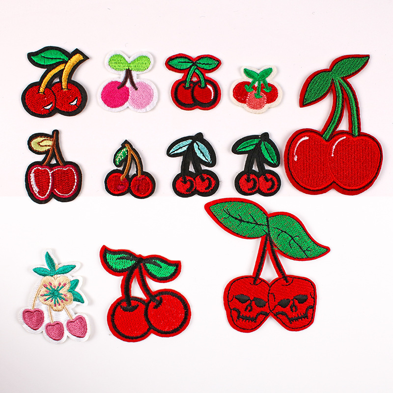 Fruit Cherry Embroidery Cloth Sticker Clothing accessories Badge Iron on patches Sticker