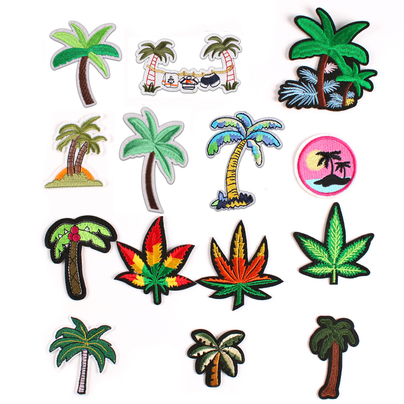 Embroidery cloth sticker clothing accessories badge Iron on patches sticker coconut tree maple leaf green leaf