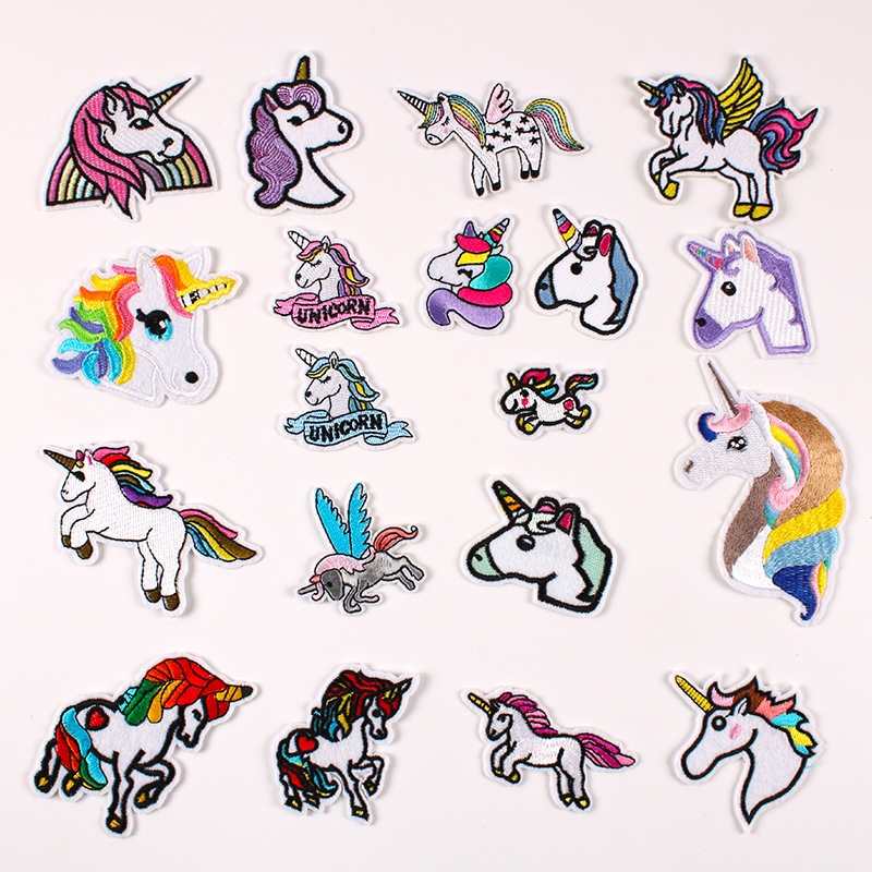 Unicorn Pegasus Animal Horse Head Embroidery Cloth Sticker Clothing Accessories Badge Iron on patches Sticker Hot Melt Adhesive